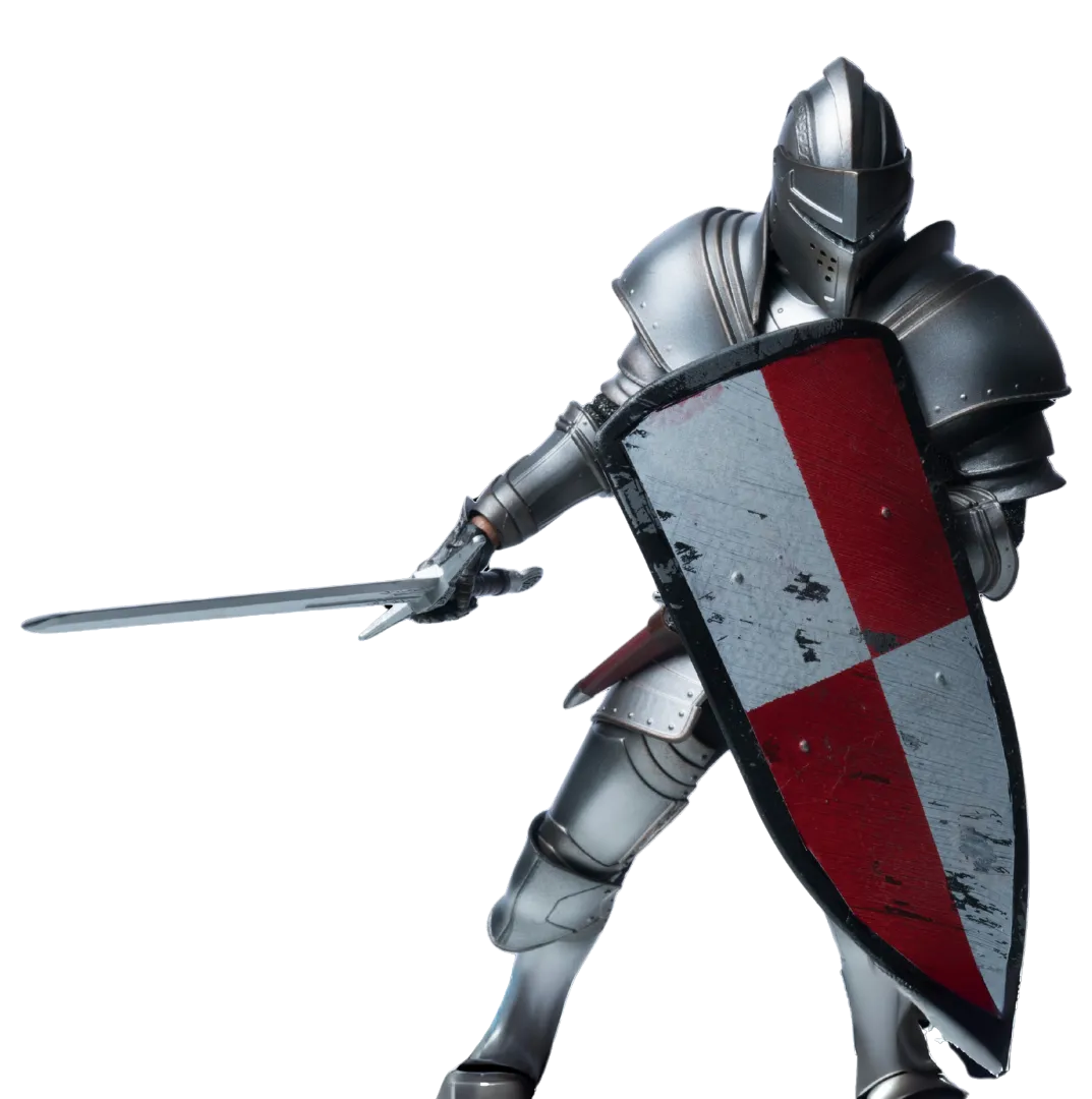 Armored knight with sword and shield—symbolizing strong brand protection and defense in India.